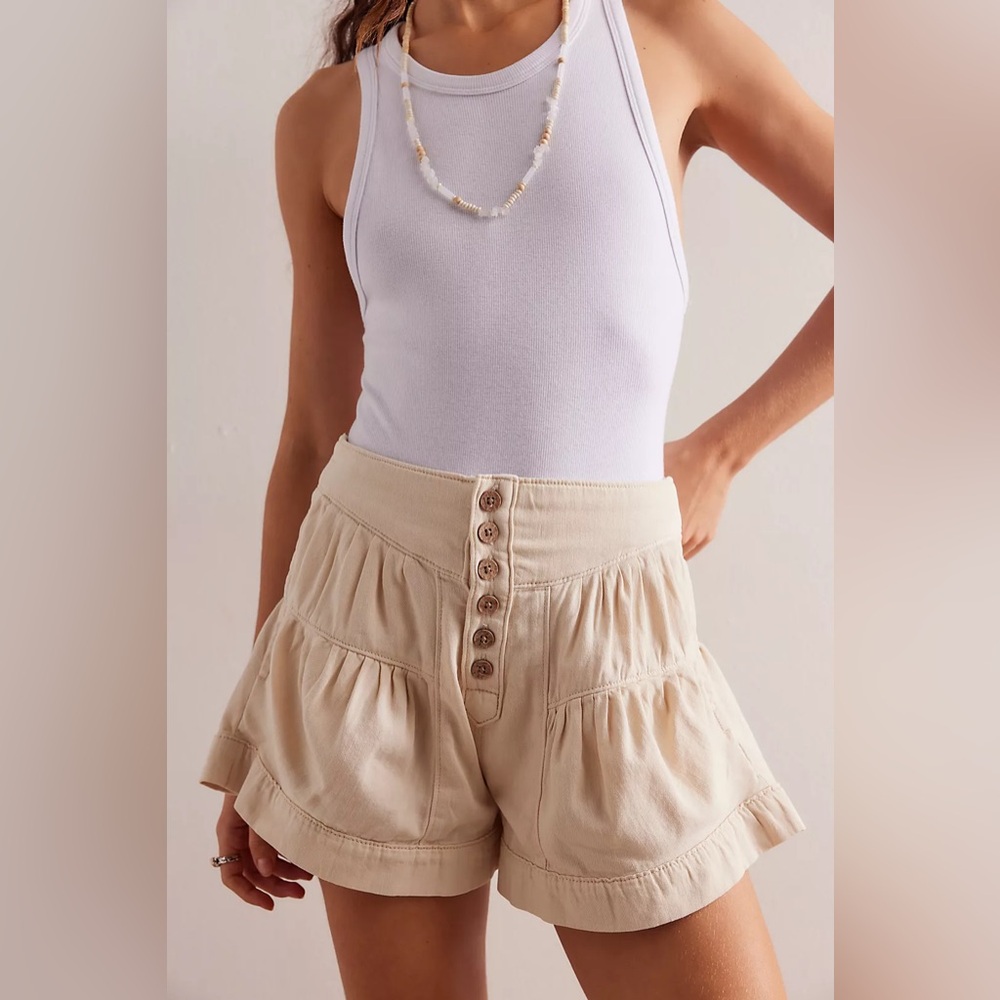 Free People We The Free Fleur Denim Shorts in Cream Bright Lights Size Large